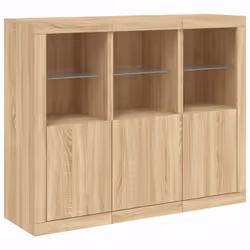 vidaXL Sideboards with LED Lights Cupboard 3 pcs Smoked Oak Engineered Wood - sonoma oak - Additional view 4