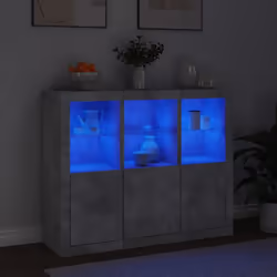 vidaXL Sideboards with LED Lights Cupboard 3 pcs Smoked Oak Engineered Wood - concrete grey