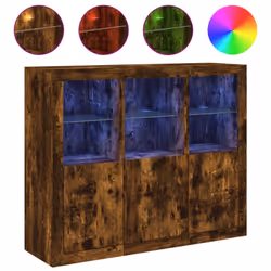 vidaXL Sideboards with LED Lights Cupboard 3 pcs Smoked Oak Engineered Wood - smoked oak