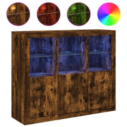 vidaXL Sideboards with LED Lights Cupboard 3 pcs Smoked Oak Engineered Wood - smoked oak