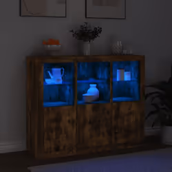 vidaXL Sideboards with LED Lights Cupboard 3 pcs Smoked Oak Engineered Wood - smoked oak
