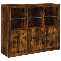 vidaXL Sideboards with LED Lights Cupboard 3 pcs Smoked Oak Engineered Wood - smoked oak - Additional view 4
