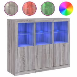 vidaXL Sideboards with LED Lights Cupboard 3 pcs Smoked Oak Engineered Wood - grey sonoma