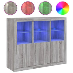 vidaXL Sideboards with LED Lights Cupboard 3 pcs Smoked Oak Engineered Wood - grey sonoma