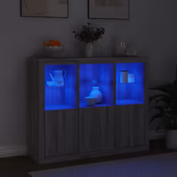 vidaXL Sideboards with LED Lights Cupboard 3 pcs Smoked Oak Engineered Wood - grey sonoma