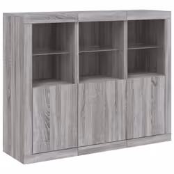 vidaXL Sideboards with LED Lights Cupboard 3 pcs Smoked Oak Engineered Wood - grey sonoma - Additional view 4
