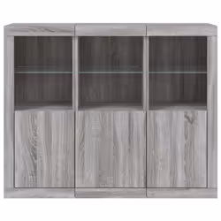 vidaXL Sideboards with LED Lights Cupboard 3 pcs Smoked Oak Engineered Wood - grey sonoma - Additional view 5