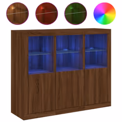 vidaXL Sideboards with LED Lights Cupboard 3 pcs Smoked Oak Engineered Wood - brown oak