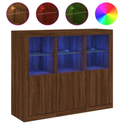 vidaXL Sideboards with LED Lights Cupboard 3 pcs Smoked Oak Engineered Wood - brown oak