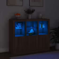 vidaXL Sideboards with LED Lights Cupboard 3 pcs Smoked Oak Engineered Wood - brown oak