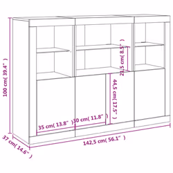 vidaXL Sideboards with LED Lights Cupboard 3 pcs Concrete Grey Engineered Wood - concrete grey