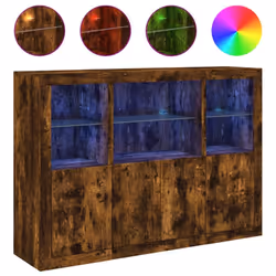 vidaXL Sideboards with LED Lights Cupboard 3 pcs Concrete Grey Engineered Wood - smoked oak