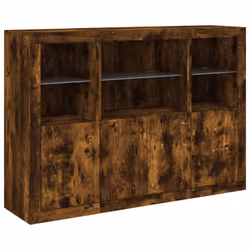 vidaXL Sideboards with LED Lights Cupboard 3 pcs Concrete Grey Engineered Wood - smoked oak - Additional view 4