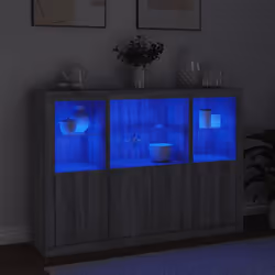 vidaXL Sideboards with LED Lights Cupboard 3 pcs Concrete Grey Engineered Wood - grey sonoma
