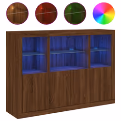 vidaXL Sideboards with LED Lights Cupboard 3 pcs Concrete Grey Engineered Wood - brown oak