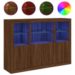 vidaXL Sideboards with LED Lights Cupboard 3 pcs Concrete Grey Engineered Wood - brown oak