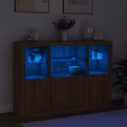 vidaXL Sideboards with LED Lights Cupboard 3 pcs Concrete Grey Engineered Wood - brown oak