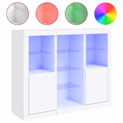 vidaXL Sideboards with LED Lights Cupboard 3 pcs Smoked Oak Engineered Wood - white