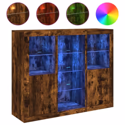 vidaXL Sideboards with LED Lights Cupboard 3 pcs Smoked Oak Engineered Wood - smoked oak