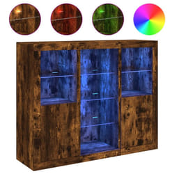 vidaXL Sideboards with LED Lights Cupboard 3 pcs Smoked Oak Engineered Wood - smoked oak
