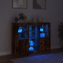 vidaXL Sideboards with LED Lights Cupboard 3 pcs Smoked Oak Engineered Wood - smoked oak