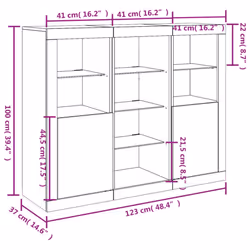 vidaXL Sideboards with LED Lights Cupboard 3 pcs Smoked Oak Engineered Wood - smoked oak