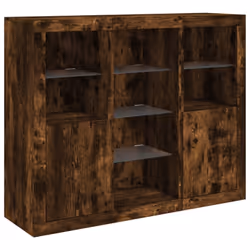 vidaXL Sideboards with LED Lights Cupboard 3 pcs Smoked Oak Engineered Wood - smoked oak - Additional view 4