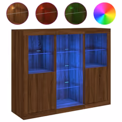 vidaXL Sideboards with LED Lights Cupboard 3 pcs Smoked Oak Engineered Wood - brown oak