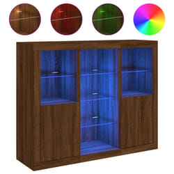 vidaXL Sideboards with LED Lights Cupboard 3 pcs Smoked Oak Engineered Wood - brown oak