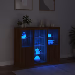 vidaXL Sideboards with LED Lights Cupboard 3 pcs Smoked Oak Engineered Wood - brown oak