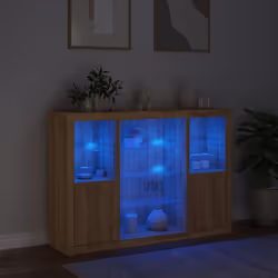 vidaXL Sideboards with LED Lights Cupboard Side Cabinet 3 pcs Engineered Wood - sonoma oak - Additional view 2