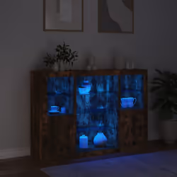vidaXL Sideboards with LED Lights Cupboard Side Cabinet 3 pcs Engineered Wood - smoked oak - Additional view 2