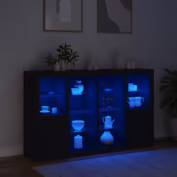 vidaXL Sideboards with LED Lights Cupboard 3 pcs Concrete Grey Engineered Wood - black