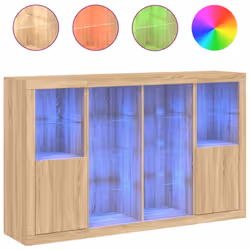vidaXL Sideboards with LED Lights Cupboard 3 pcs Concrete Grey Engineered Wood - sonoma oak