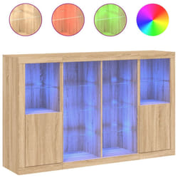 vidaXL Sideboards with LED Lights Cupboard 3 pcs Concrete Grey Engineered Wood - sonoma oak