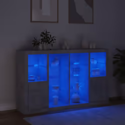 vidaXL Sideboards with LED Lights Cupboard 3 pcs Concrete Grey Engineered Wood - concrete grey