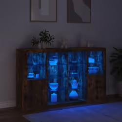 vidaXL Sideboards with LED Lights Cupboard 3 pcs Concrete Grey Engineered Wood - smoked oak