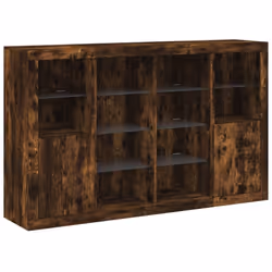 vidaXL Sideboards with LED Lights Cupboard 3 pcs Concrete Grey Engineered Wood - smoked oak - Additional view 4