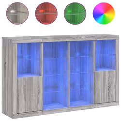vidaXL Sideboards with LED Lights Cupboard 3 pcs Concrete Grey Engineered Wood - grey sonoma
