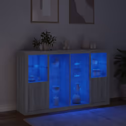 vidaXL Sideboards with LED Lights Cupboard 3 pcs Concrete Grey Engineered Wood - grey sonoma