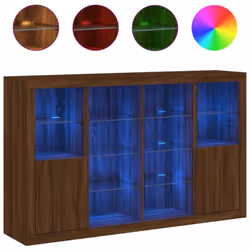 vidaXL Sideboards with LED Lights Cupboard 3 pcs Concrete Grey Engineered Wood - brown oak