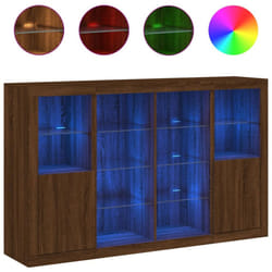 vidaXL Sideboards with LED Lights Cupboard 3 pcs Concrete Grey Engineered Wood - brown oak