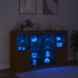 vidaXL Sideboards with LED Lights Cupboard 3 pcs Concrete Grey Engineered Wood - brown oak