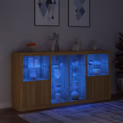 vidaXL Sideboard with LED Lights Home Cupboard Side Cabinet Storage Highboard - sonoma oak - Additional view 4