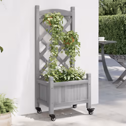 vidaXL Planter with Trellis Raised Bed Garden Planter Brown Solid Wood Fir - grey, 40 x 30 x 97.5 cm - Additional view 2