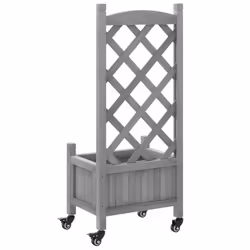 vidaXL Planter with Trellis Raised Bed Garden Planter Brown Solid Wood Fir - grey, 40 x 30 x 97.5 cm - Additional view 5