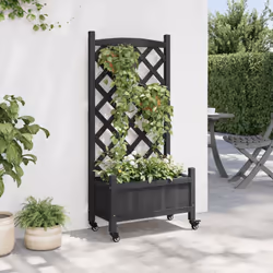 vidaXL Planter with Trellis Raised Bed Garden Planter Brown Solid Wood Fir - black, 55 x 29.5 x 117.5 cm - Additional view 2