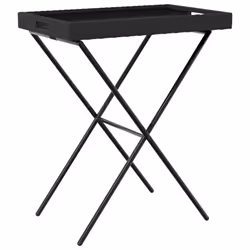 vidaXL Folding Tray Table Hall TV Dinner Tray Serving Side Table Poly Rattan - black
