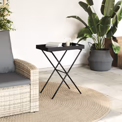 vidaXL Folding Tray Table Hall TV Dinner Tray Serving Side Table Poly Rattan - black