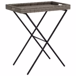 vidaXL Folding Tray Table Hall TV Dinner Tray Serving Side Table Poly Rattan - grey